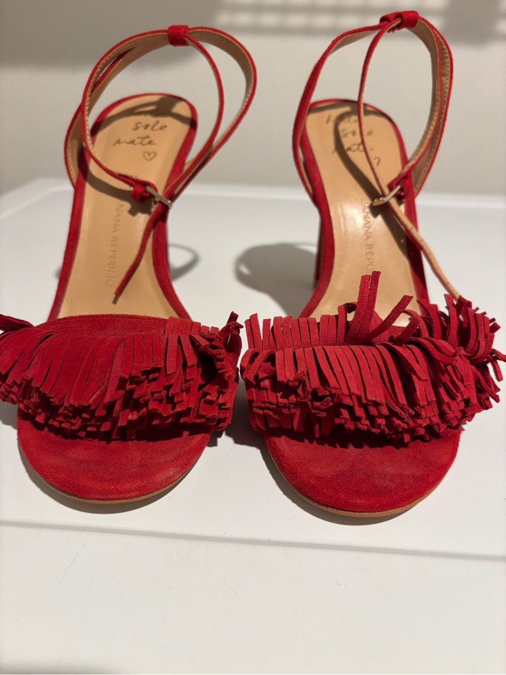 Banana Republic Red Suede Fringe Slingback Heels - Picture 2 of 4